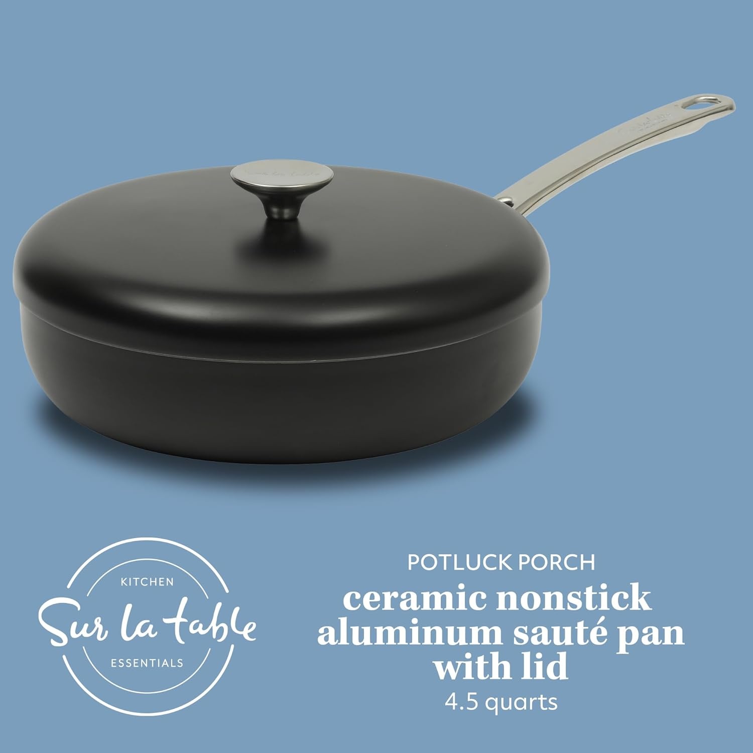 image:imageSur La Table Kitchen Essentials Potluck Porch 45 Quart Saut Pan Deep Frying Pan Skillet wLid Aluminum PFA Free Ceramic Cookware Chefs Pan Omelet Pan Induction BlackBlack