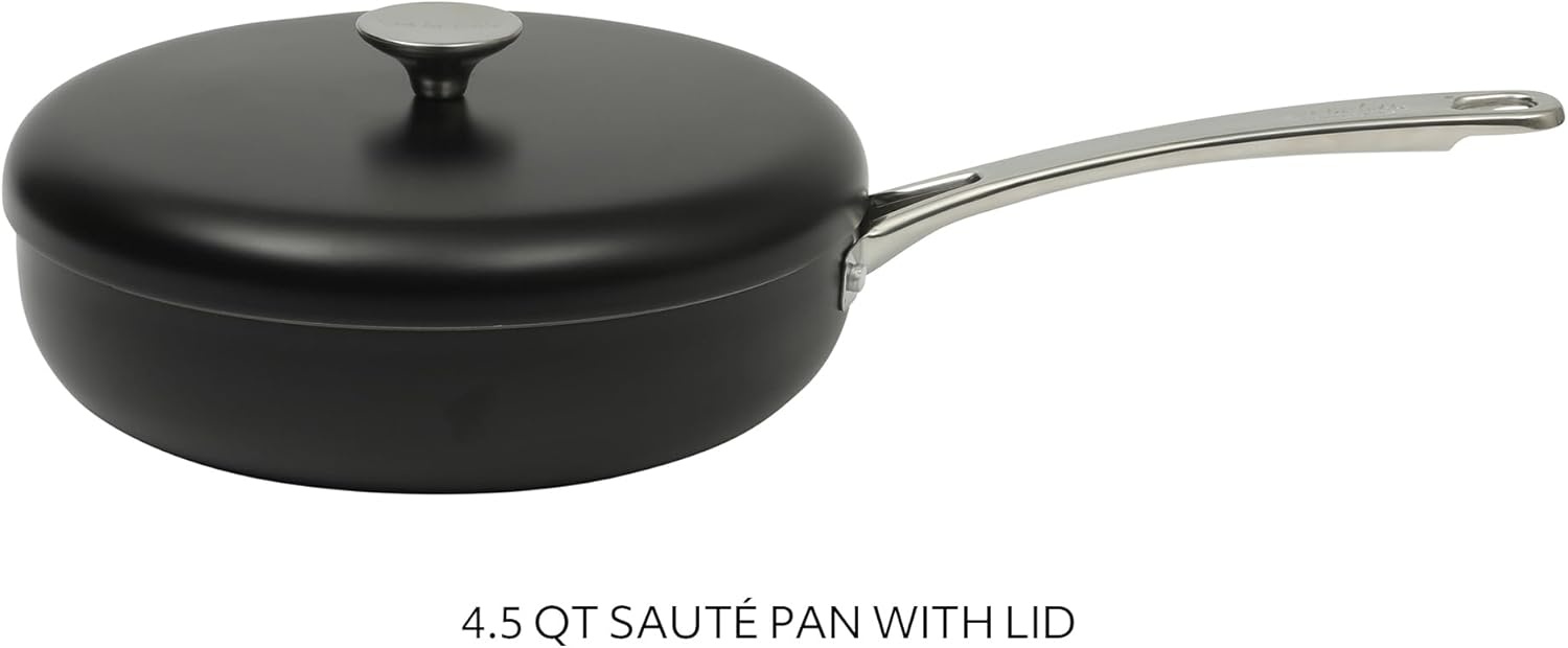 image:imageSur La Table Kitchen Essentials Potluck Porch 45 Quart Saut Pan Deep Frying Pan Skillet wLid Aluminum PFA Free Ceramic Cookware Chefs Pan Omelet Pan Induction BlackBlack