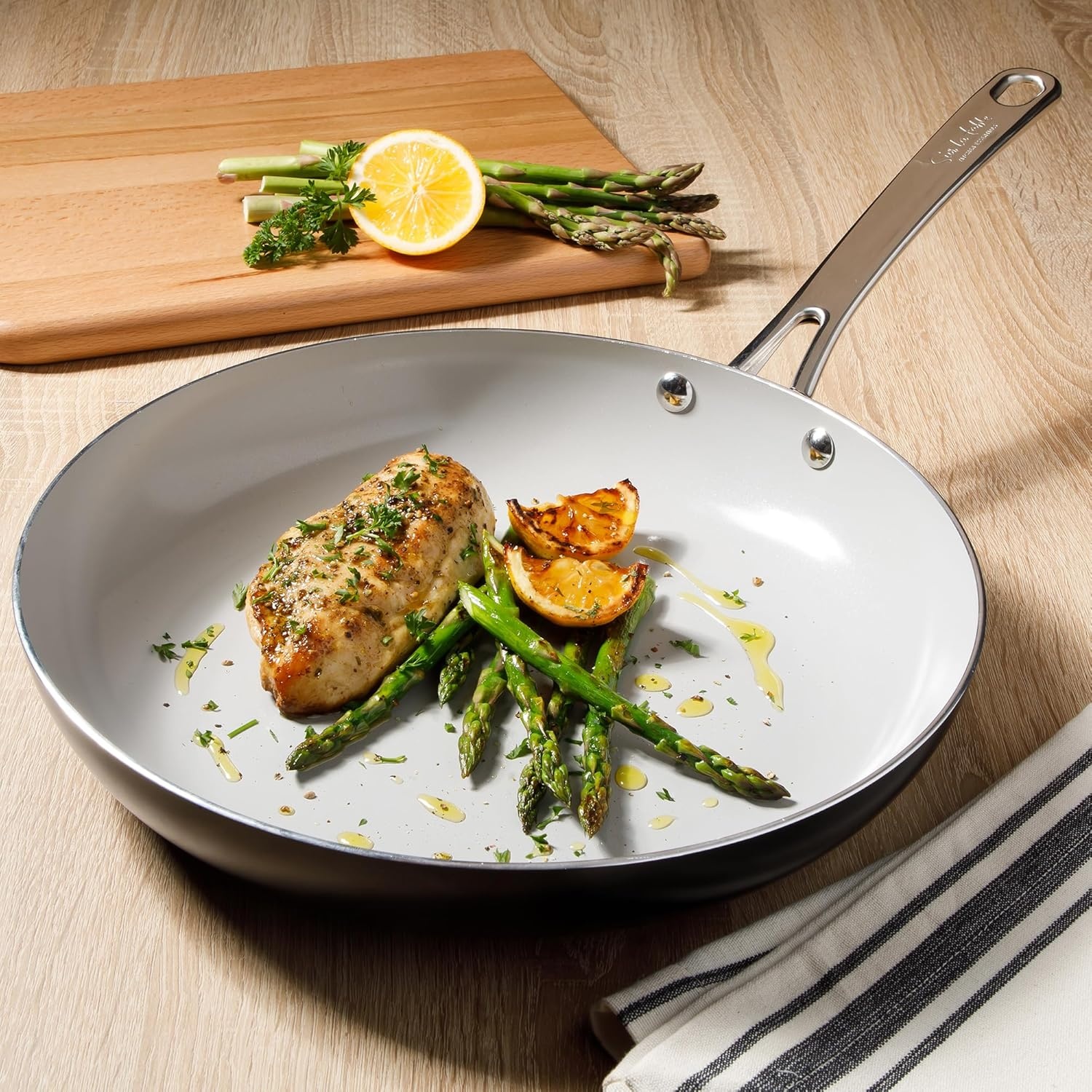 image:imageSur La Table Kitchen Essentials Potluck Porch 45 Quart Saut Pan Deep Frying Pan Skillet wLid Aluminum PFA Free Ceramic Cookware Chefs Pan Omelet Pan Induction BlackBlack
