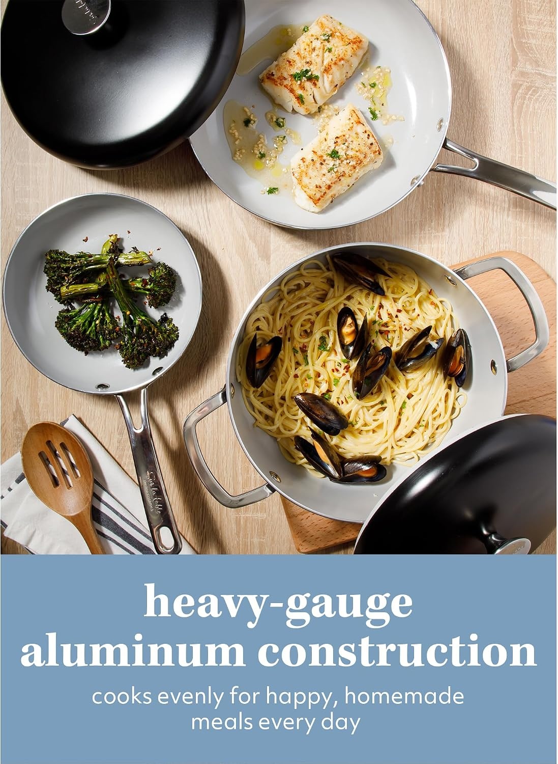 image:imageSur La Table Kitchen Essentials Potluck Porch 45 Quart Saut Pan Deep Frying Pan Skillet wLid Aluminum PFA Free Ceramic Cookware Chefs Pan Omelet Pan Induction BlackBlack