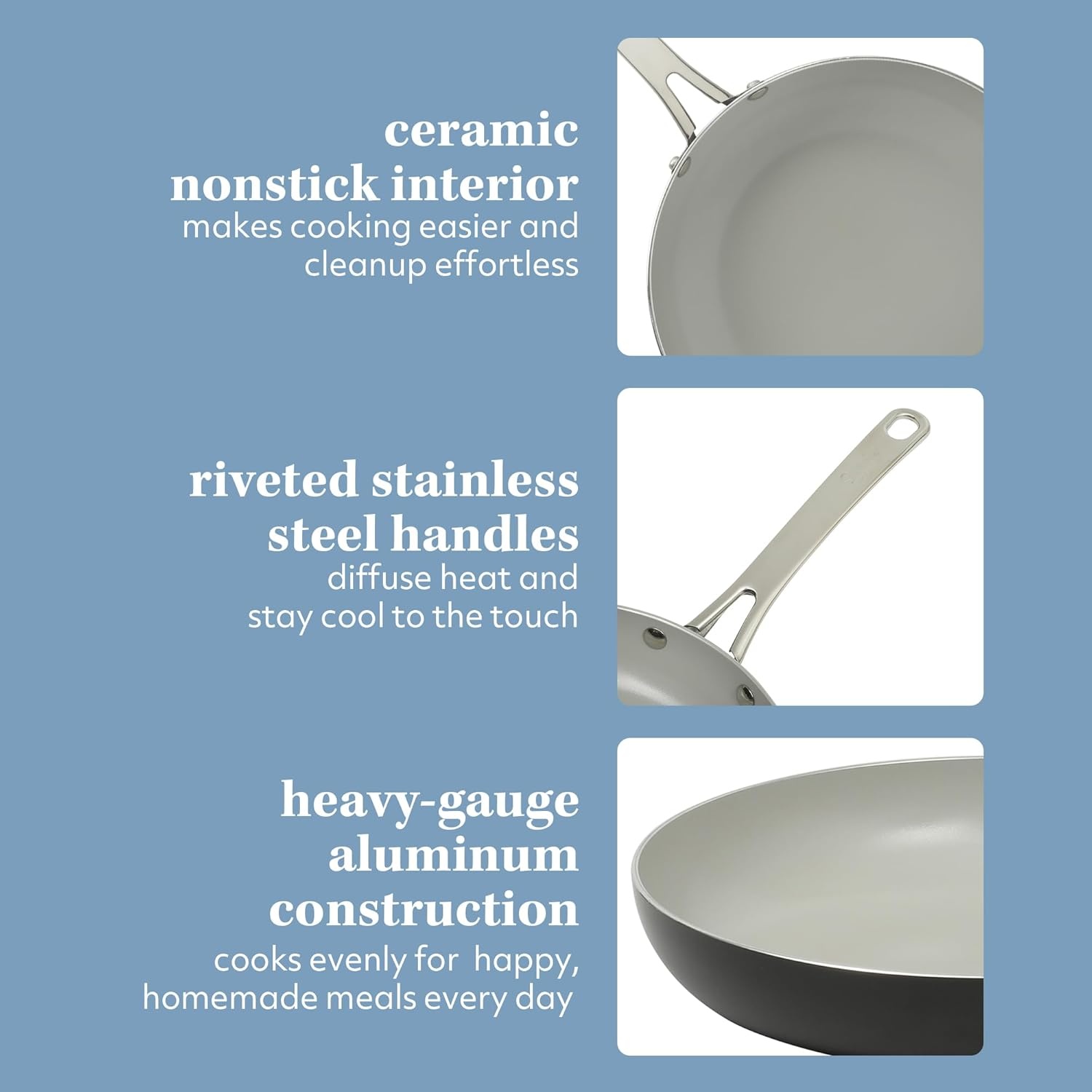 image:imageSur La Table Kitchen Essentials Potluck Porch 45 Quart Saut Pan Deep Frying Pan Skillet wLid Aluminum PFA Free Ceramic Cookware Chefs Pan Omelet Pan Induction BlackBlack