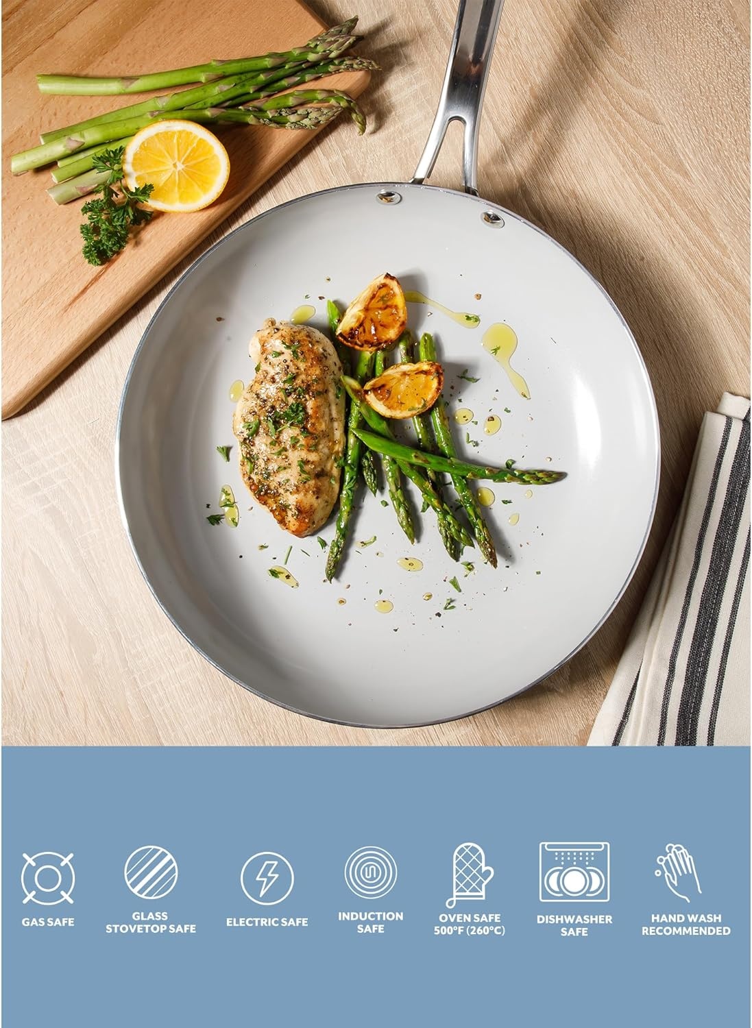 image:imageSur La Table Kitchen Essentials Potluck Porch 45 Quart Saut Pan Deep Frying Pan Skillet wLid Aluminum PFA Free Ceramic Cookware Chefs Pan Omelet Pan Induction BlackBlack