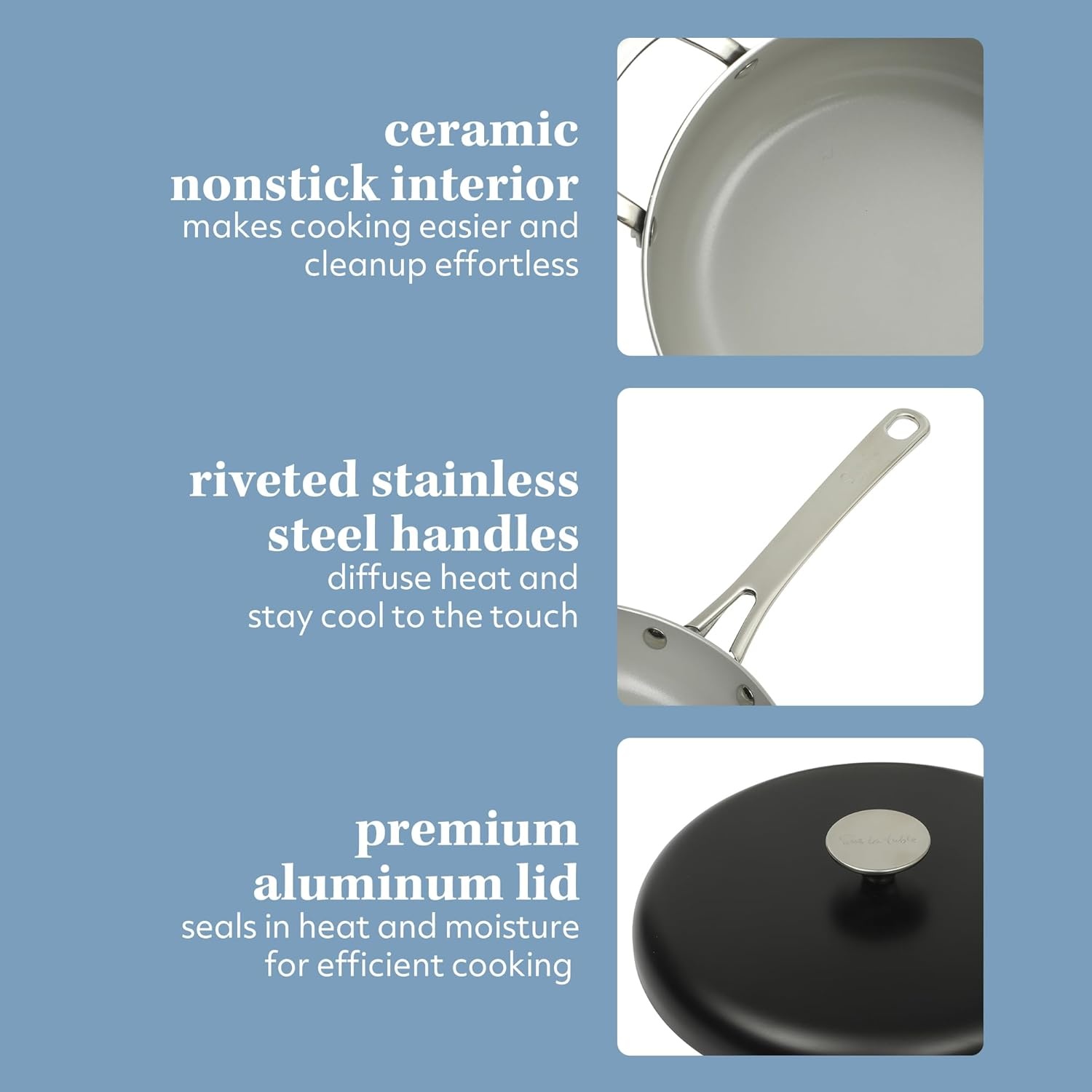 image:imageSur La Table Kitchen Essentials Potluck Porch 45 Quart Saut Pan Deep Frying Pan Skillet wLid Aluminum PFA Free Ceramic Cookware Chefs Pan Omelet Pan Induction BlackBlack