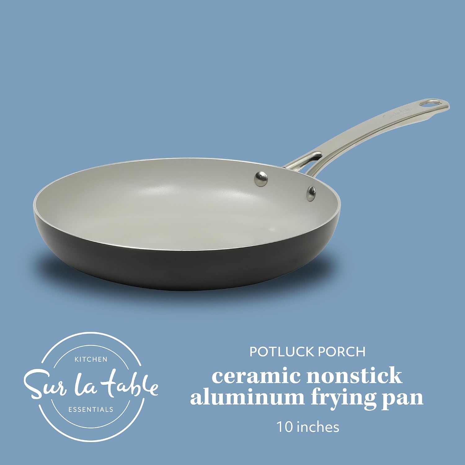 image:imageSur La Table Kitchen Essentials Potluck Porch 45 Quart Saut Pan Deep Frying Pan Skillet wLid Aluminum PFA Free Ceramic Cookware Chefs Pan Omelet Pan Induction BlackBlack