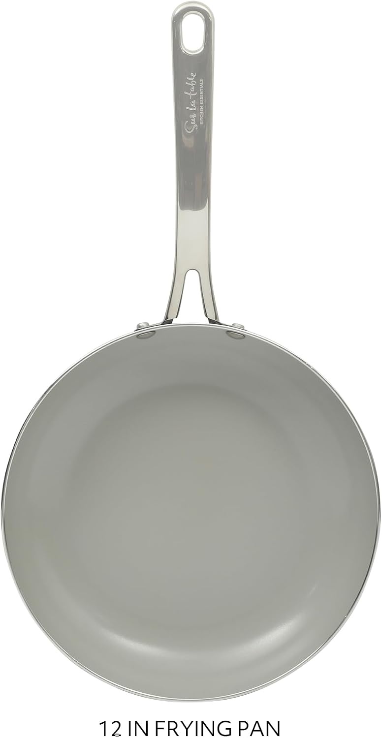 image:imageSur La Table Kitchen Essentials Potluck Porch 45 Quart Saut Pan Deep Frying Pan Skillet wLid Aluminum PFA Free Ceramic Cookware Chefs Pan Omelet Pan Induction BlackBlack