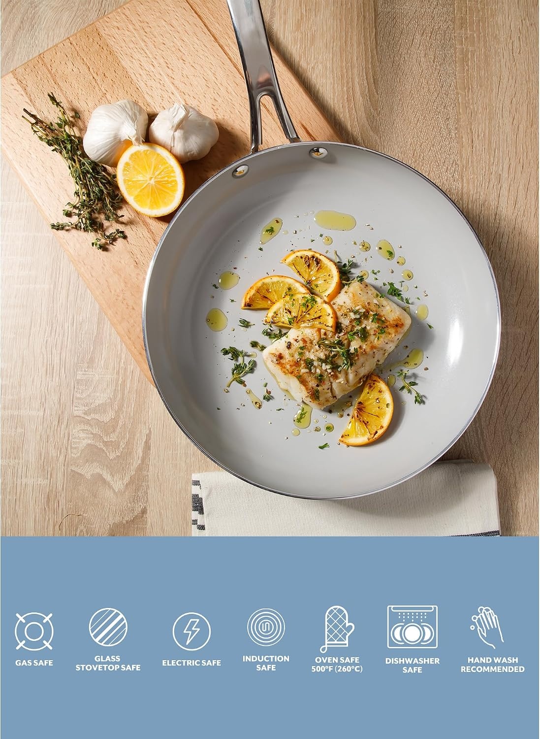 image:imageSur La Table Kitchen Essentials Potluck Porch 45 Quart Saut Pan Deep Frying Pan Skillet wLid Aluminum PFA Free Ceramic Cookware Chefs Pan Omelet Pan Induction BlackBlack