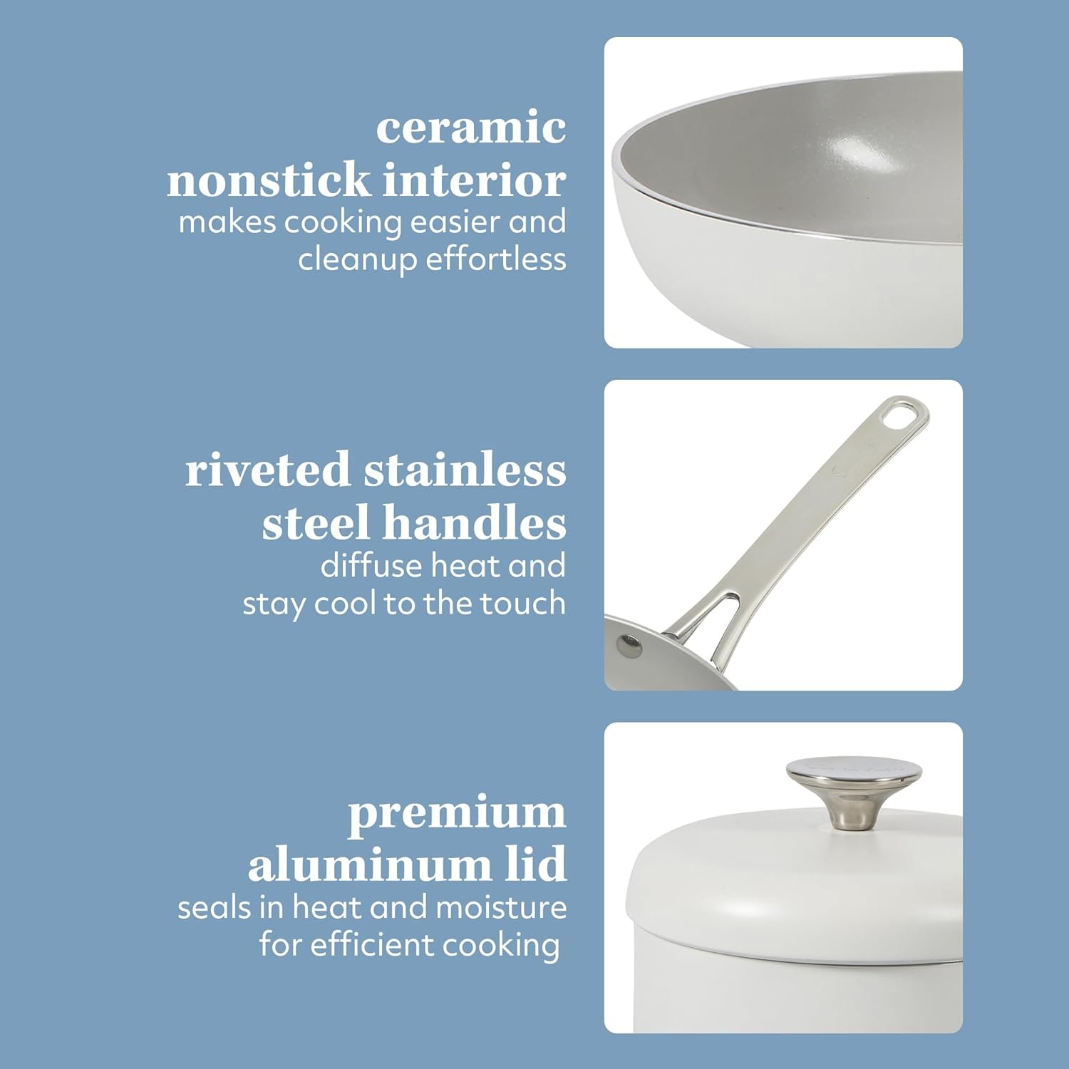 image:imageSur La Table Kitchen Essentials Potluck Porch 45 Quart Saut Pan Deep Frying Pan Skillet wLid Aluminum PFA Free Ceramic Cookware Chefs Pan Omelet Pan Induction BlackLinen White