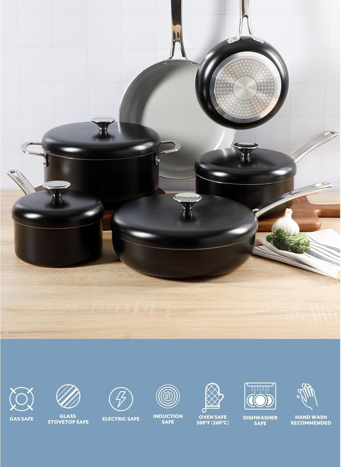 image:imageSur La Table Kitchen Essentials Potluck Porch 45 Quart Saut Pan Deep Frying Pan Skillet wLid Aluminum PFA Free Ceramic Cookware Chefs Pan Omelet Pan Induction BlackBlack