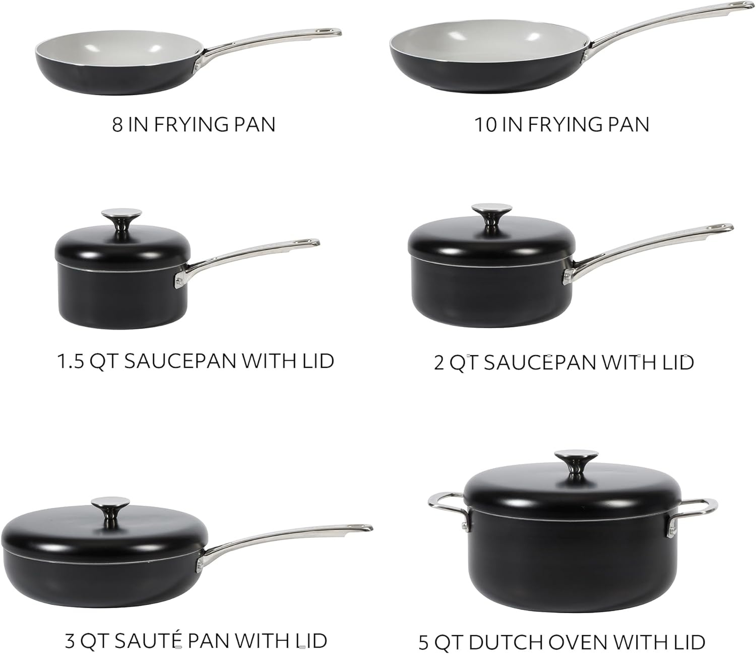 image:imageSur La Table Kitchen Essentials Potluck Porch 45 Quart Saut Pan Deep Frying Pan Skillet wLid Aluminum PFA Free Ceramic Cookware Chefs Pan Omelet Pan Induction BlackBlack