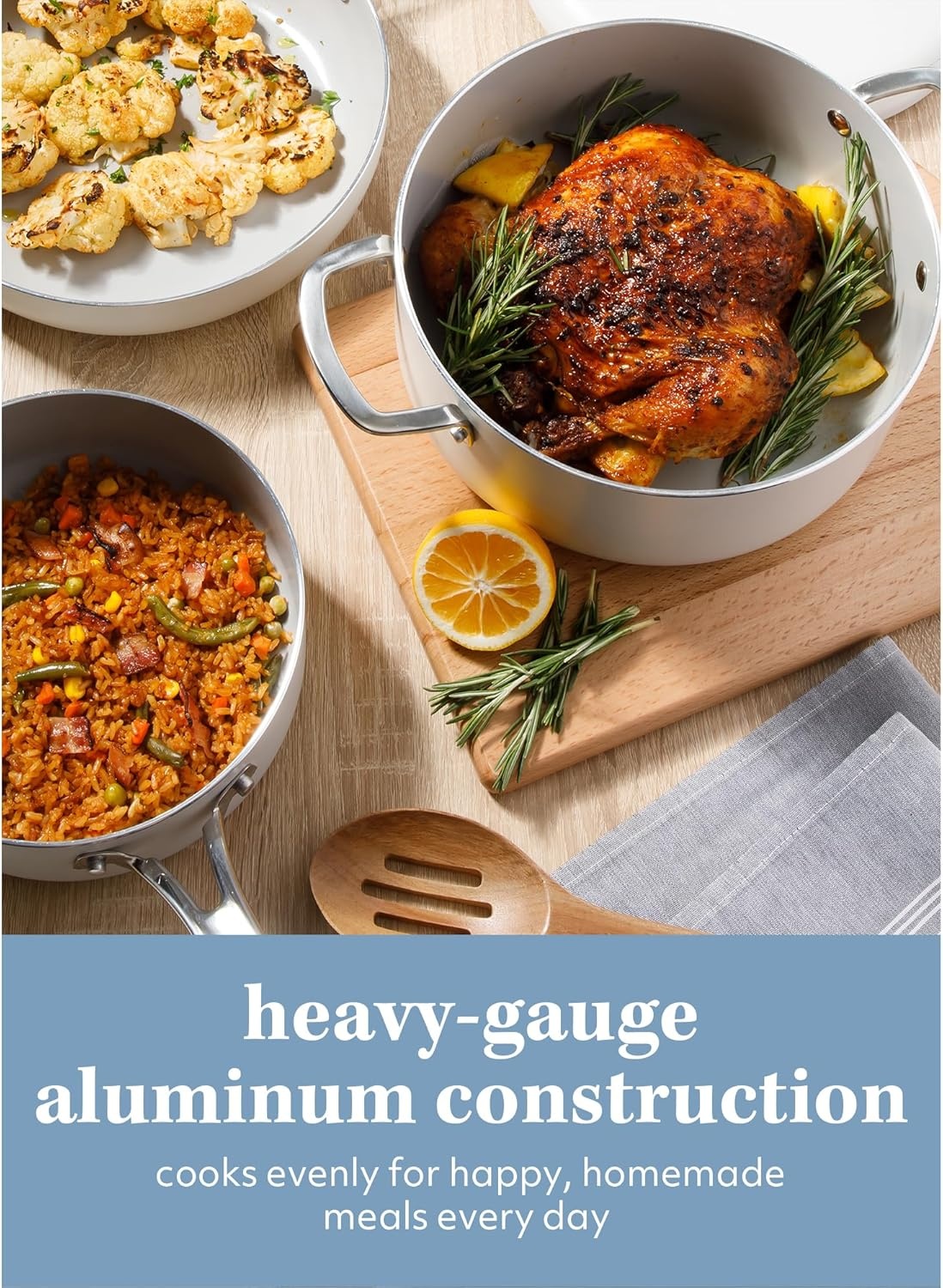 image:imageSur La Table Kitchen Essentials Potluck Porch 45 Quart Saut Pan Deep Frying Pan Skillet wLid Aluminum PFA Free Ceramic Cookware Chefs Pan Omelet Pan Induction BlackLinen White