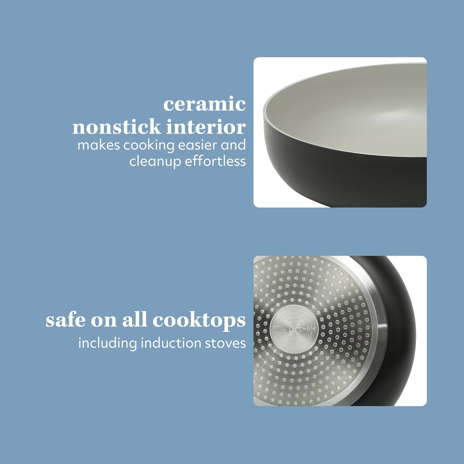 image:imageSur La Table Kitchen Essentials Potluck Porch 45 Quart Saut Pan Deep Frying Pan Skillet wLid Aluminum PFA Free Ceramic Cookware Chefs Pan Omelet Pan Induction BlackBlack