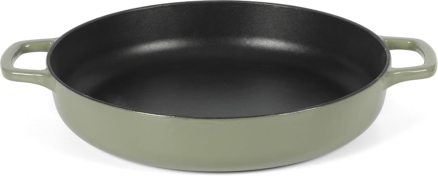 image:imageSur La Table Kitchen Essentials Supper Club 375 Quart Enamel Cast Iron All In One MultiPurpose NonToxic Nonstick Braiser Pan WBorosilicate Glass Lid Juniper GreenJuniper Green Braiser