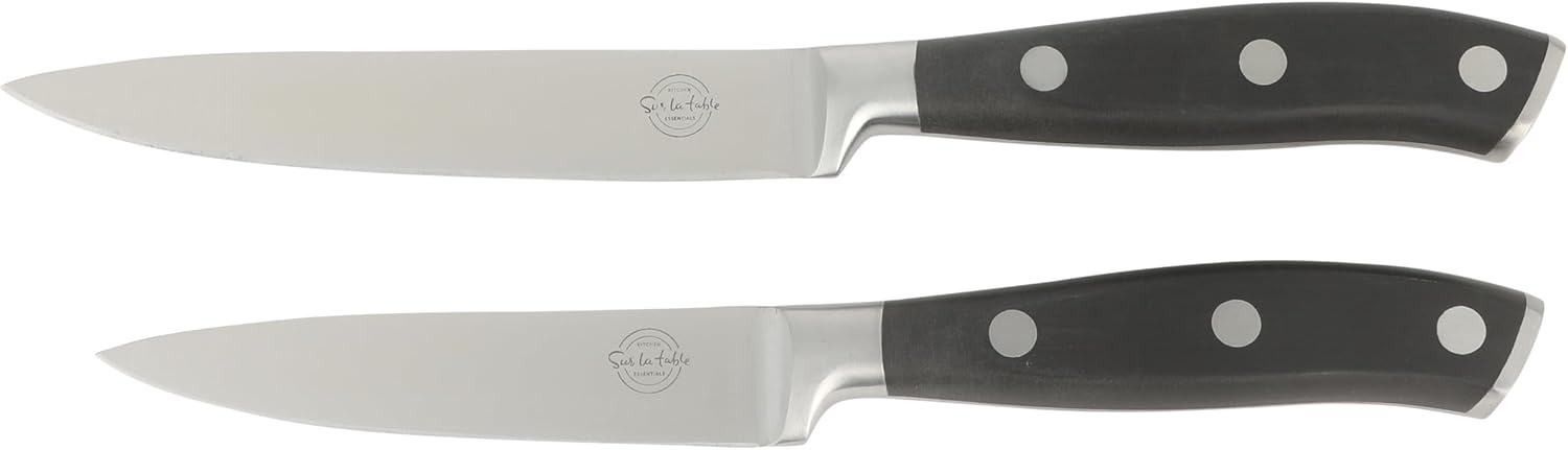 image:imageSur La Table Kitchen Essentials Tasting Kitchen HighCarbon German Steel 7 Piece Full Tang Forged Cutlery Knife Block Set Black WAshwood BlockBlack