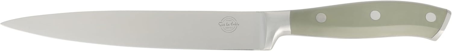 image:imageSur La Table Kitchen Essentials Tasting Kitchen HighCarbon German Steel 7 Piece Full Tang Forged Cutlery Knife Block Set Black WAshwood BlockJuniper Green w Ashwood Block