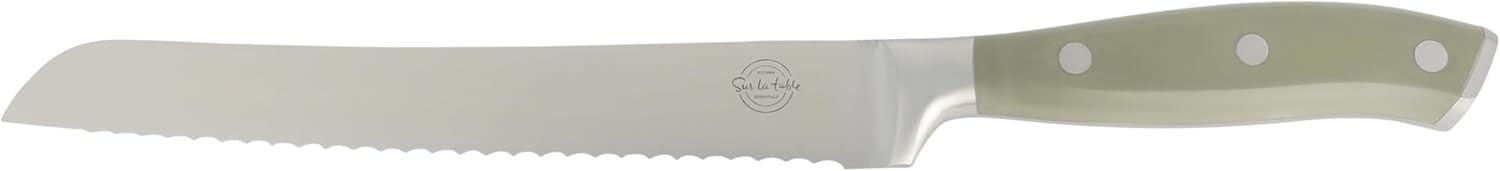 image:imageSur La Table Kitchen Essentials Tasting Kitchen HighCarbon German Steel 7 Piece Full Tang Forged Cutlery Knife Block Set Black WAshwood BlockJuniper Green w Ashwood Block