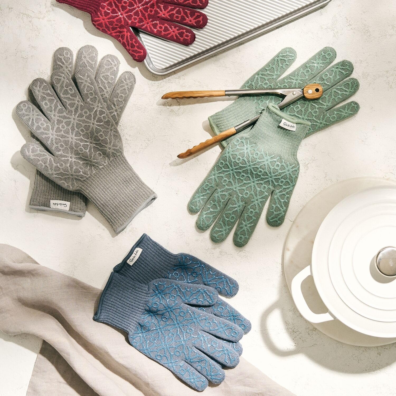 image:imageSur La Table Large Tile Oven Gloves Set of 2 Dark RedLight Gray