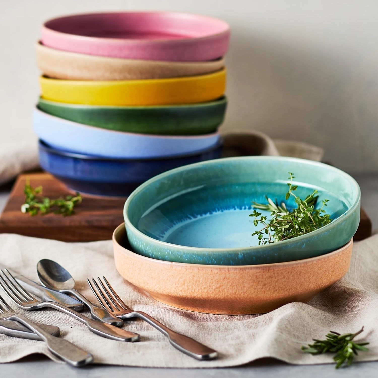 image:imageSur La Table Lucent Reactive Glaze Pasta Bowl Yellow Handcrafted Stoneware with Luminous Yellow Finish for Pasta Salads and Grain Bowls
