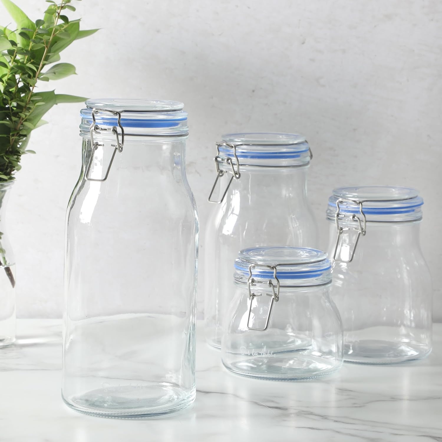 image:imageSur La Table Lyon Court 4Piece Glass Canister Set with Airtight Trigger Clamp Lids Clear 71 oz 54 oz 37 oz amp 225 oz Sizes Rubber Gasket Seal Dishwasher Safe Food Storage JarsSet of 4 71 oz 54 oz 37 oz 225 oz