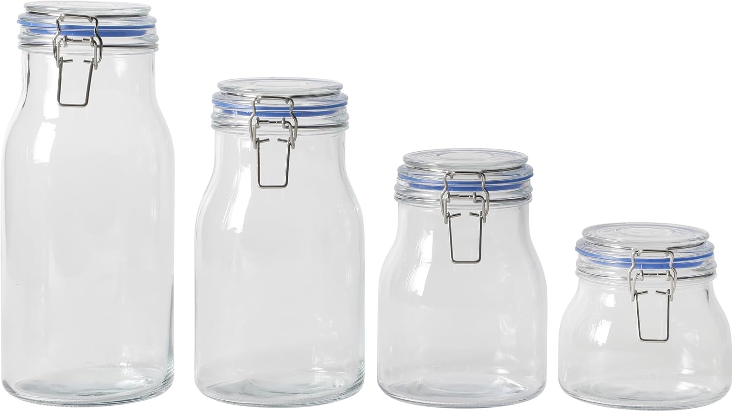image:imageSur La Table Lyon Court 4Piece Glass Canister Set with Airtight Trigger Clamp Lids Clear 71 oz 54 oz 37 oz amp 225 oz Sizes Rubber Gasket Seal Dishwasher Safe Food Storage JarsSet of 4 71 oz 54 oz 37 oz 225 oz