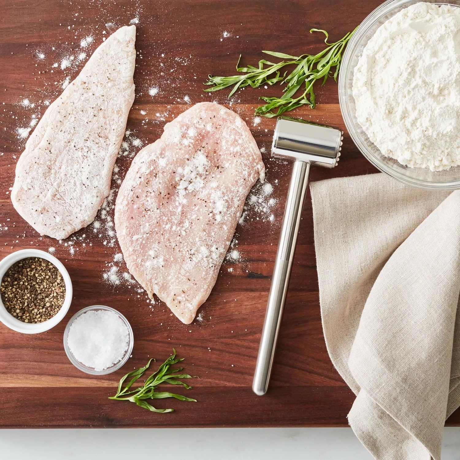image:imageSur La Table Meat Pounder HeavyGauge Handle Design for Tenderizing Cutlets and Achieving Even Thickness