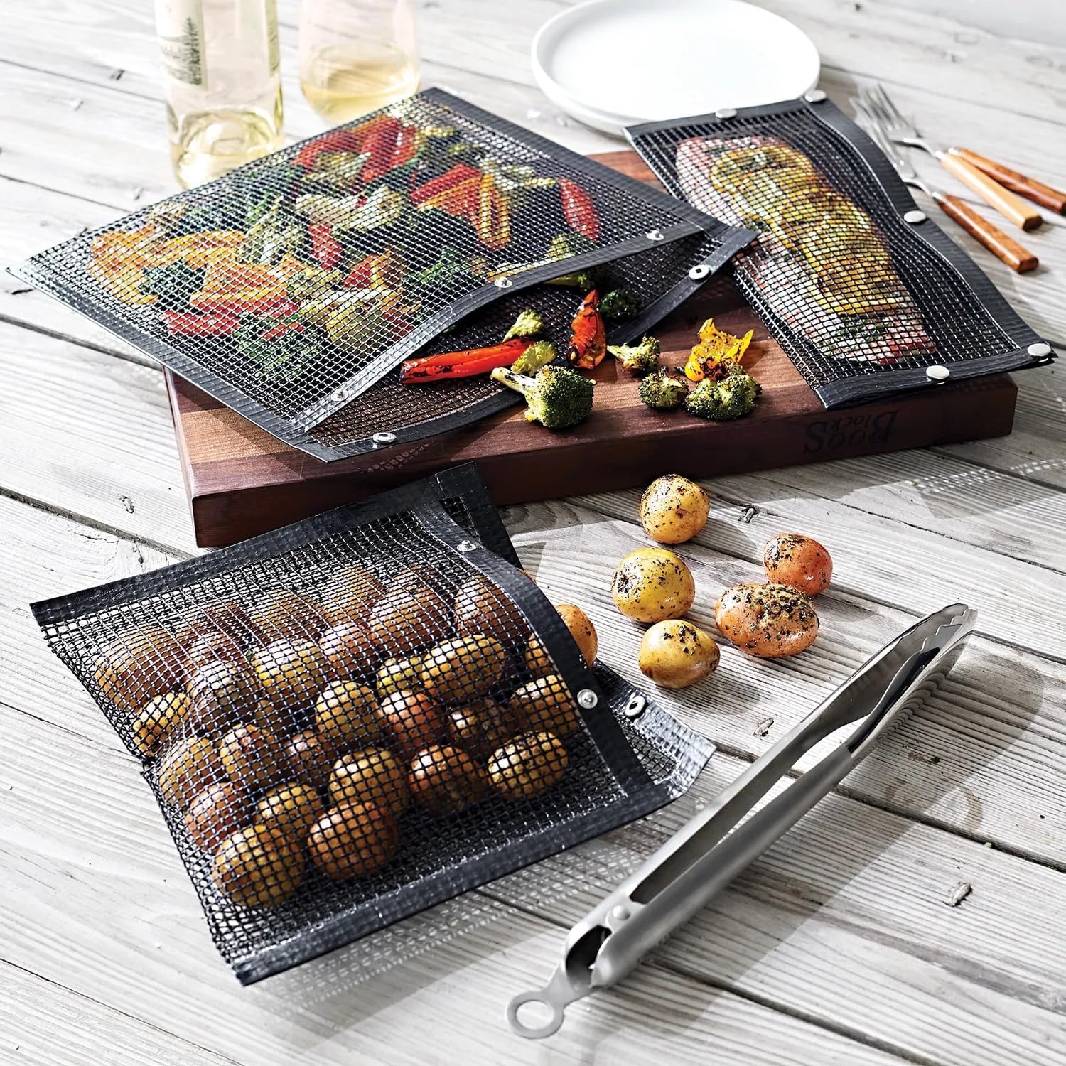 image:imageSur La Table Nonstick Mesh Grilling Bags Set of 3 Black