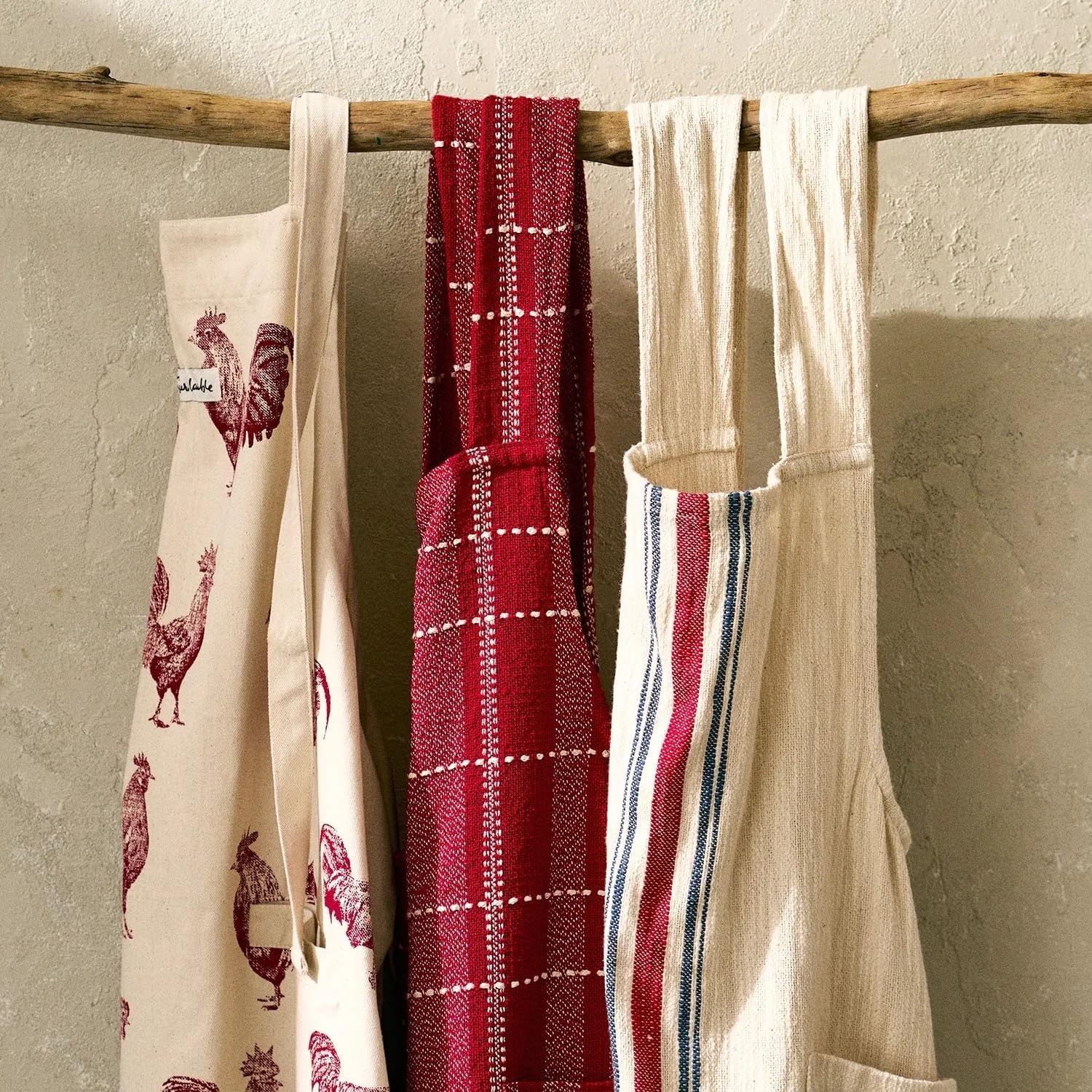 image:imageSur La Table Plaid Smock Apron Red FullCoverage Cotton Smock Apron with Classic Plaid Pattern Pockets and Tie Back