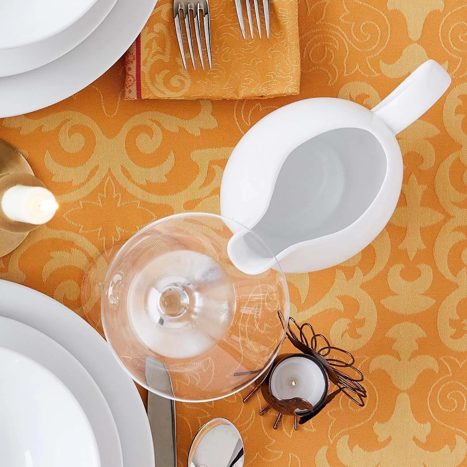 image:imageSur La Table Porcelain Gravy Boat with Saucer Classic White Lidded Vessel and DripCatching Saucer for Table Service