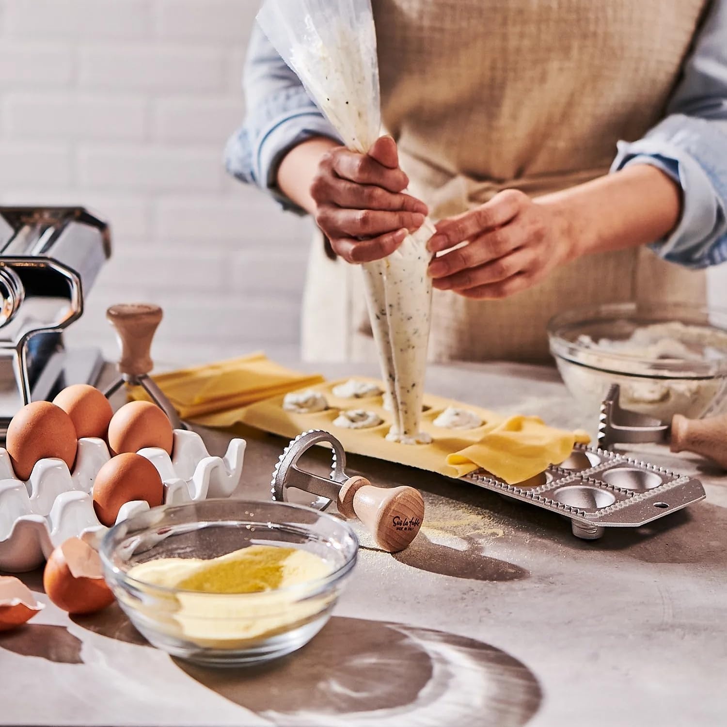 image:imageSur La Table Ravioli amp Tortellini Starter Set Complete Pasta Kit with Cutter Press Form and Recipe Guide for Homemade Stuffed Pasta