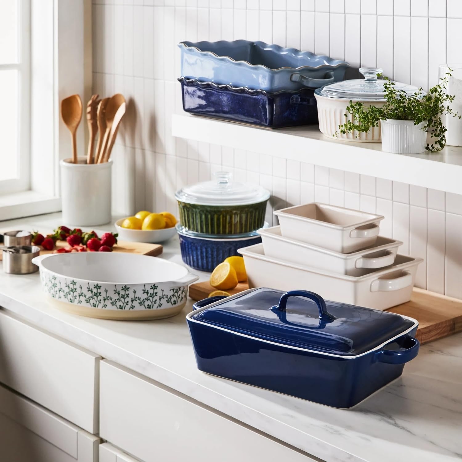 image:imageSur La Table Rectangular Stoneware Casserole with Lid 4 qt BlueBlue