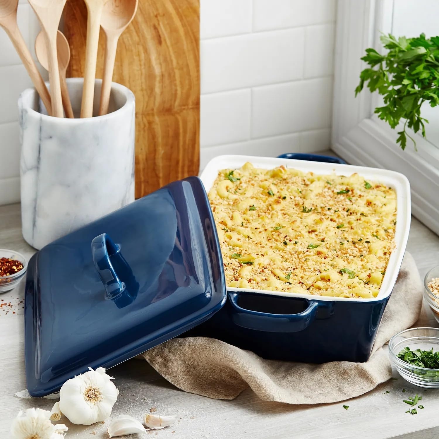image:imageSur La Table Rectangular Stoneware Casserole with Lid 4 qt BlueBlue