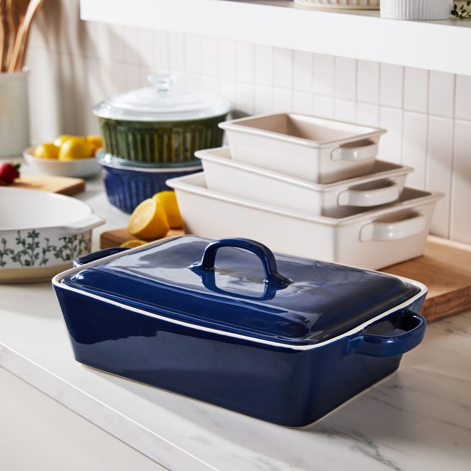 image:imageSur La Table Rectangular Stoneware Casserole with Lid 4 qt BlueBlue