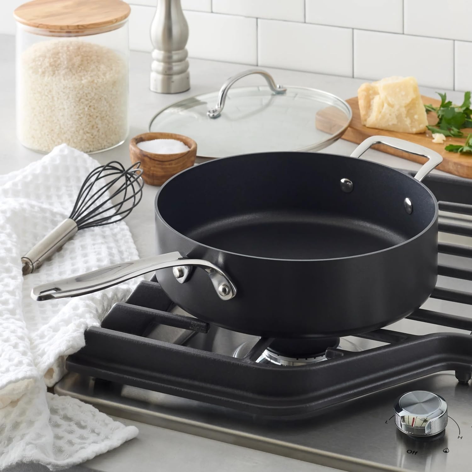 image:imageSur La Table Signature Hard Anodized Nonstick Saut Pan 4 Qt HardAnodized Nonstick with Straight Sides and Lid for FamilySize Sauting and Braising 4 Qt