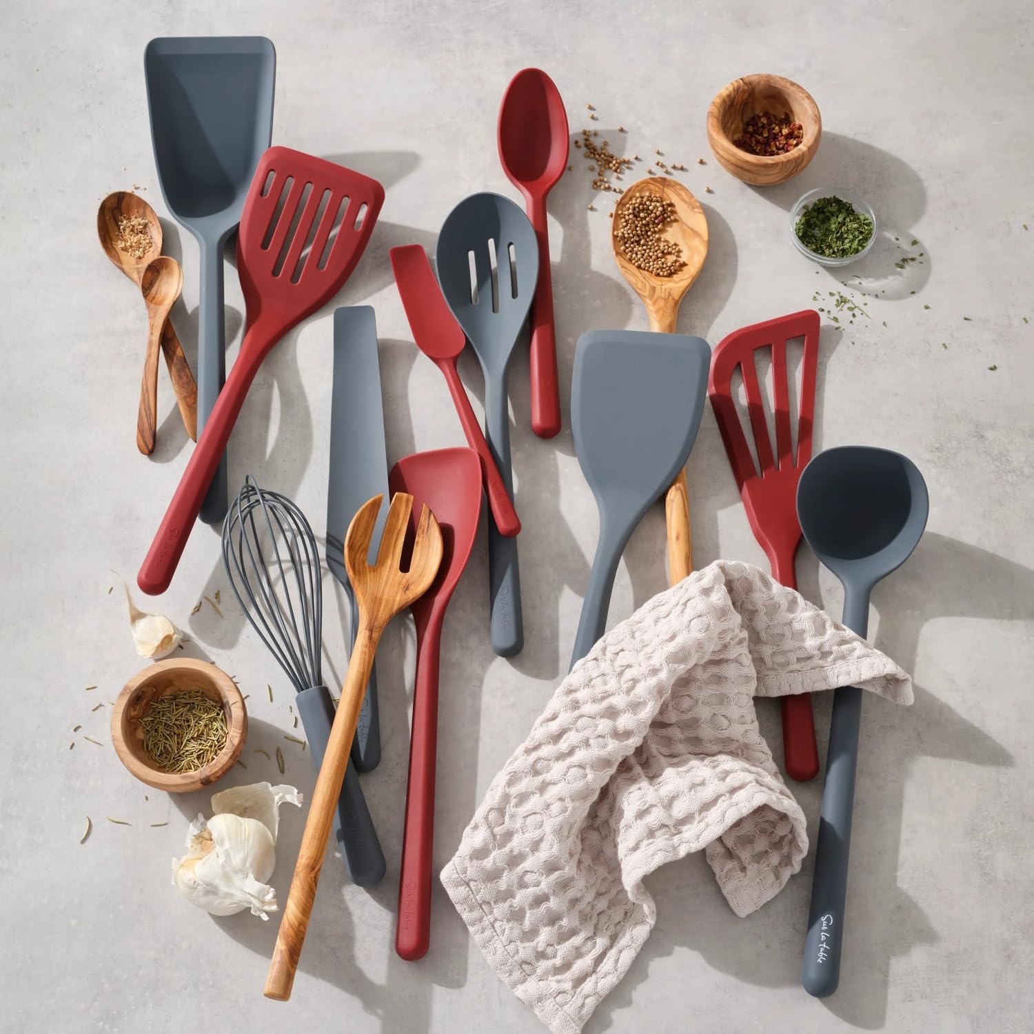 image:imageSur La Table Small Silicone Spoon Gray Compact Silicone Stirring Spoon for Small Pans Saucepans and Detailed Kitchen WorkDark Red