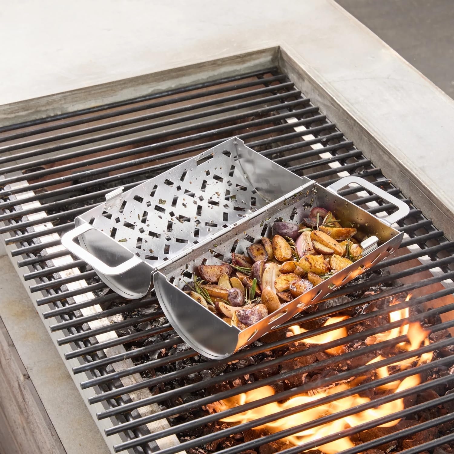 image:imageSur La Table Stainless Steel Rolling Grill Basket Silver