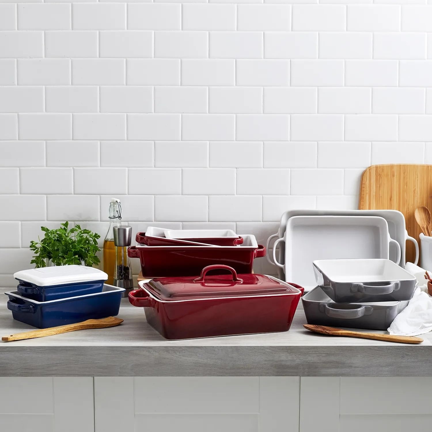 image:imageSur La Table Stoneware 2Piece Rectangular Baker Set WhiteBlue