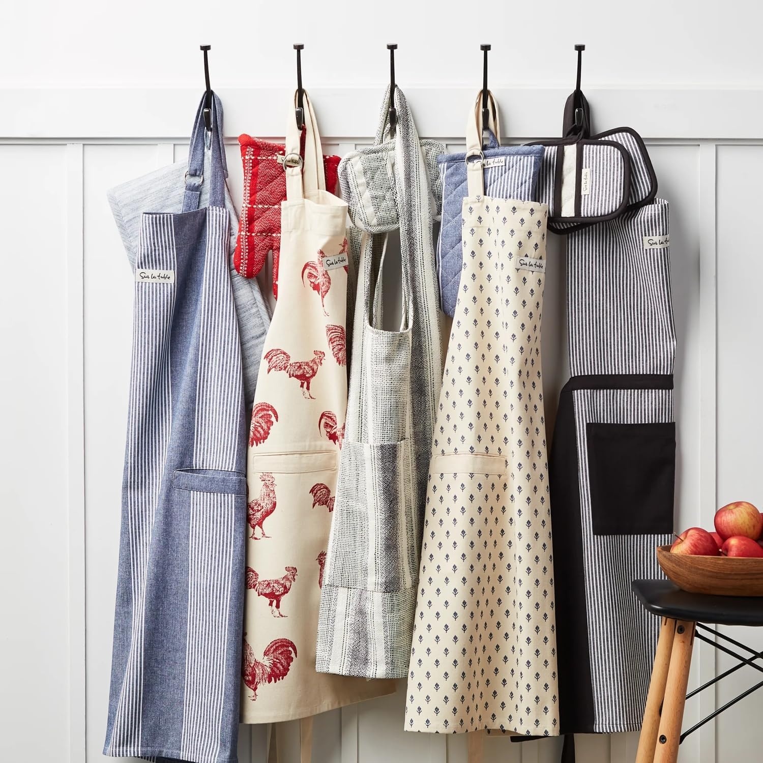 image:imageSur La Table Tulip Apron Blue FullCoverage Cotton Apron with Embroidered Tulip Design and Adjustable Neck Strap