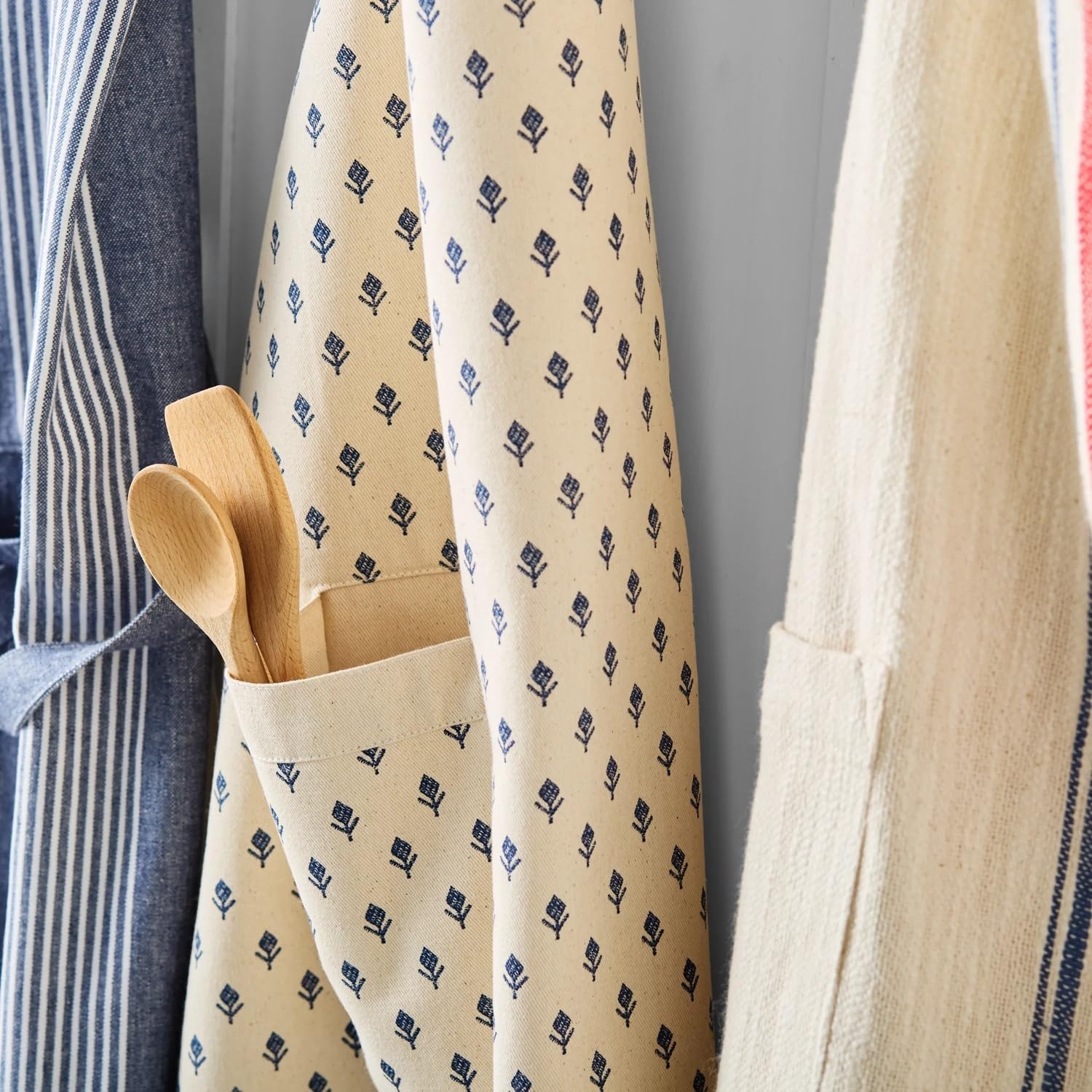 image:imageSur La Table Tulip Apron Blue FullCoverage Cotton Apron with Embroidered Tulip Design and Adjustable Neck Strap