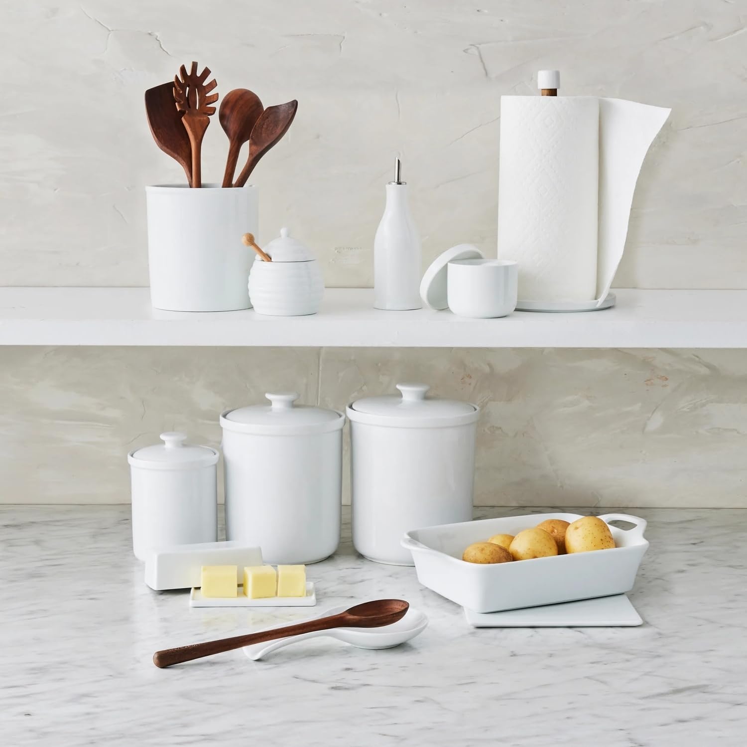 image:imageSur La Table White Porcelain Utensil Crock Countertop Holder for Cooking Tools Classic Kitchen Organizer Dishwasher Minimalist Design Matches Any Decor
