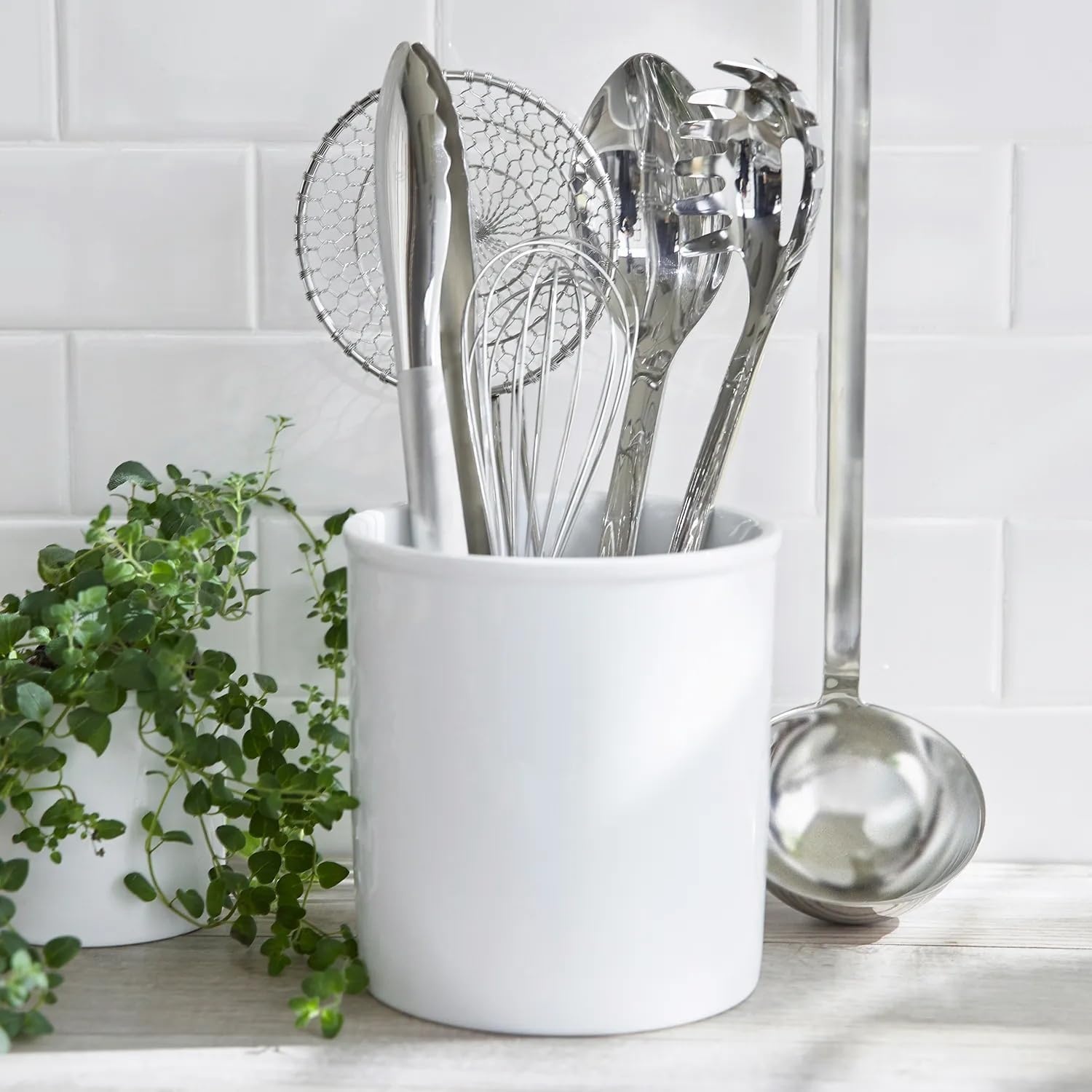 image:imageSur La Table White Porcelain Utensil Crock Countertop Holder for Cooking Tools Classic Kitchen Organizer Dishwasher Minimalist Design Matches Any Decor
