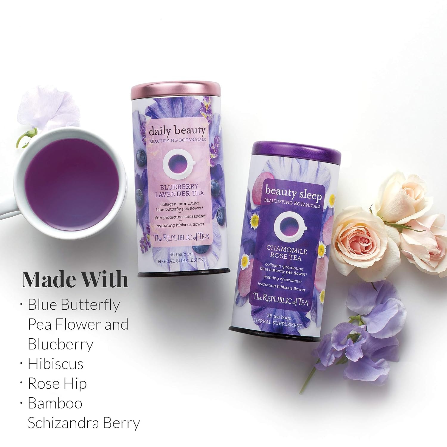 image:imageThe Republic of Tea Beautifying Botanicals Daily Beauty Blueberry Lavender Herbal Tea Bags36 count36 Count Pack of 1