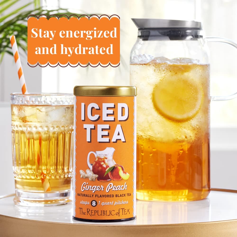 image:imageThe Republic of Tea Ginger Peach Black Iced Tea Bags 8 Large QuartSized Iced Tea Pouches Naturally Caffeinated40 Count Pack of 1