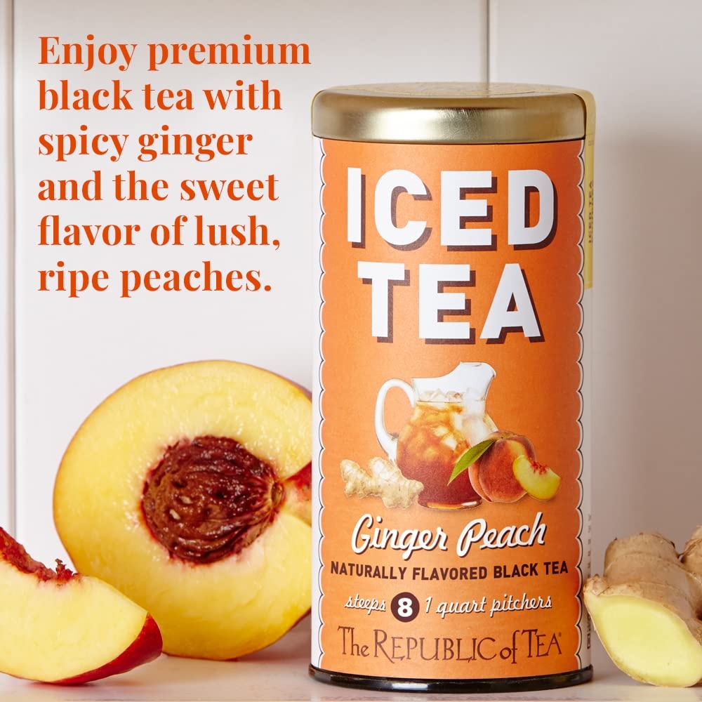image:imageThe Republic of Tea Ginger Peach Black Iced Tea Bags 8 Large QuartSized Iced Tea Pouches Naturally Caffeinated8 Count Pack of 1
