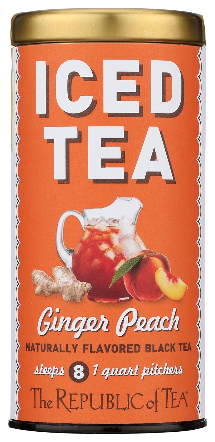 image:imageThe Republic of Tea Ginger Peach Black Iced Tea Bags 8 Large QuartSized Iced Tea Pouches Naturally Caffeinated8 Count Pack of 1