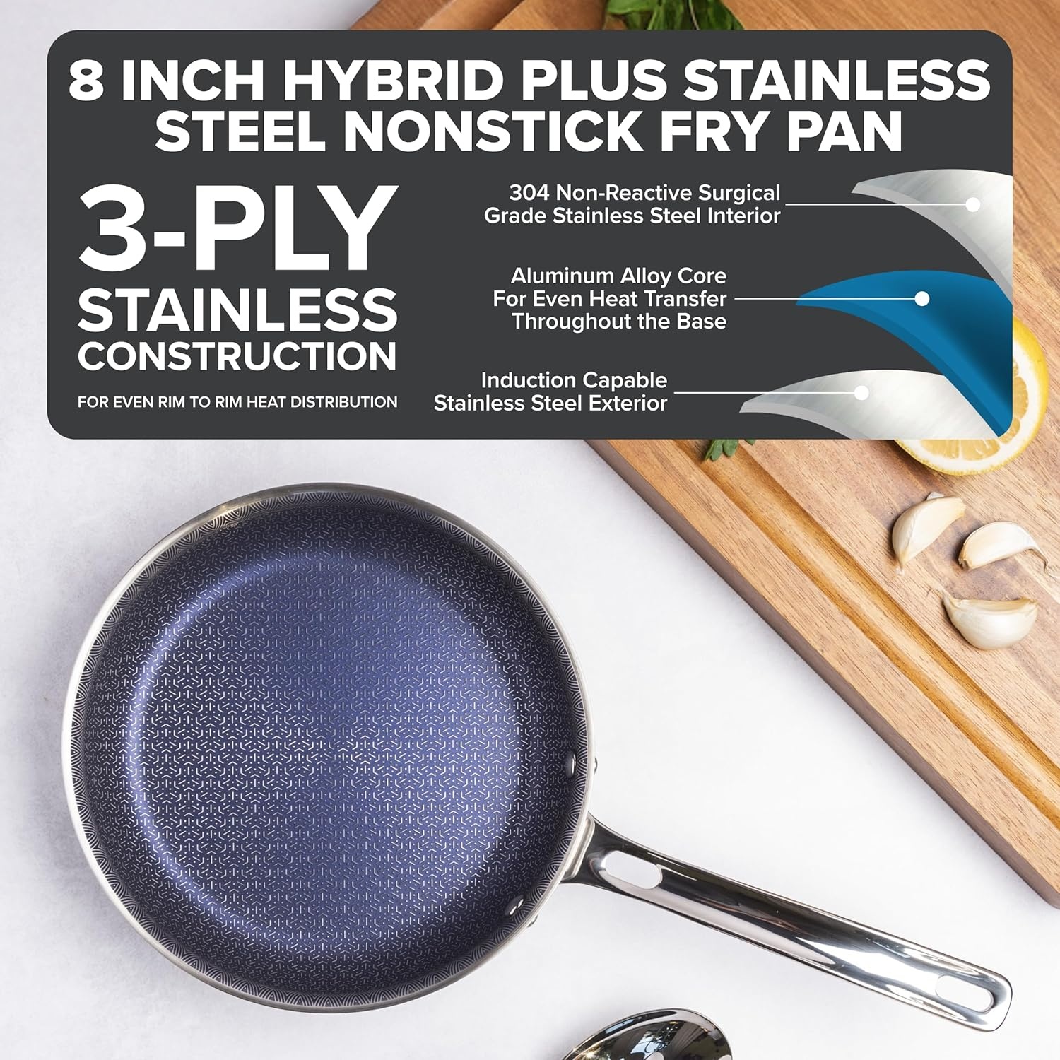 image:imageViking 3Ply Non Stick Frying Pans 2Piece Hybrid Plus Stainless Steel 95 and 11 Inch Silver8 Inches