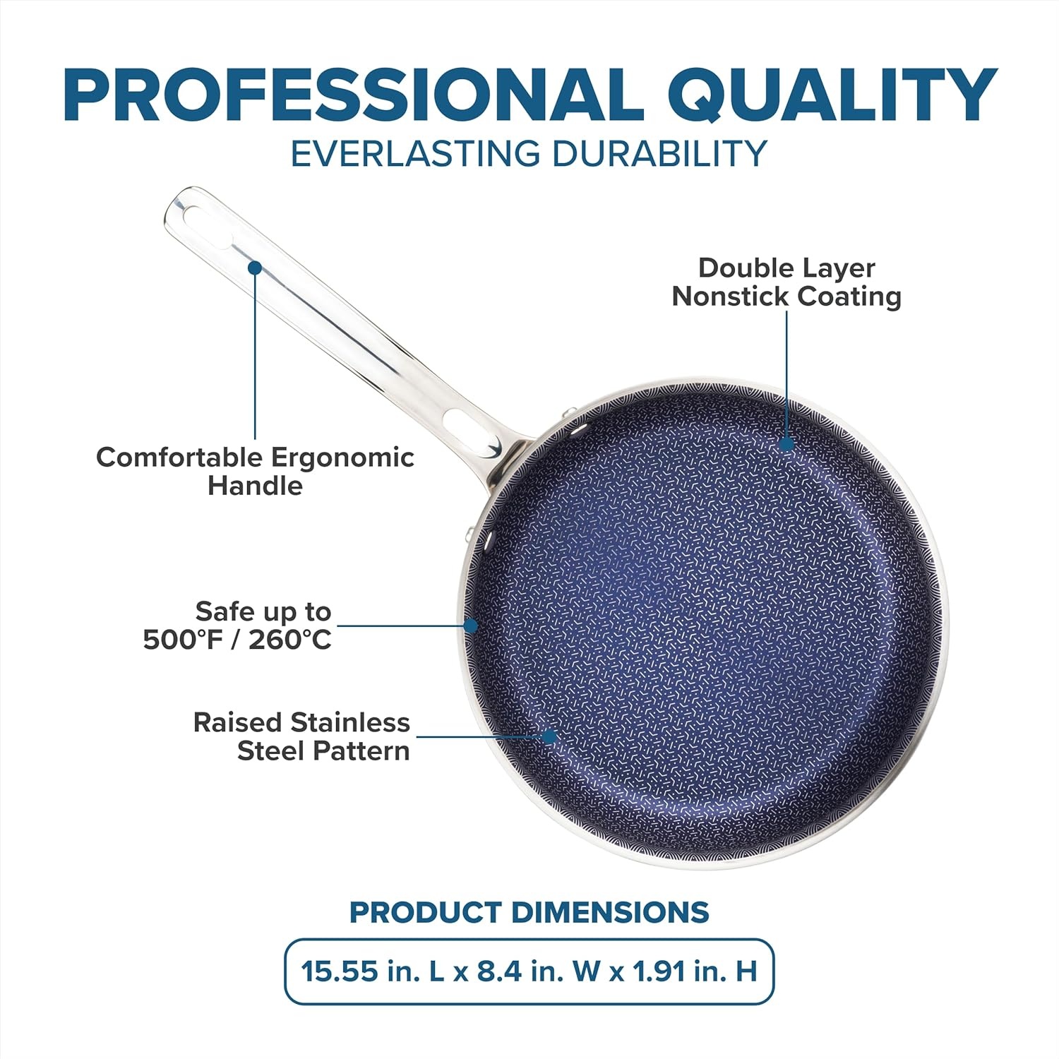 image:imageViking 3Ply Non Stick Frying Pans 2Piece Hybrid Plus Stainless Steel 95 and 11 Inch Silver8 Inches