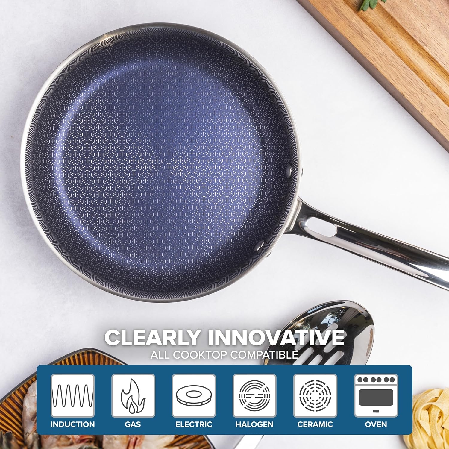 image:imageViking 3Ply Non Stick Frying Pans 2Piece Hybrid Plus Stainless Steel 95 and 11 Inch Silver8 Inches
