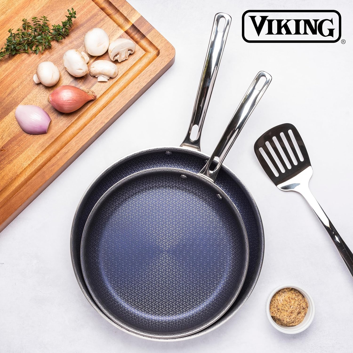 image:imageViking 3Ply Non Stick Frying Pans 2Piece Hybrid Plus Stainless Steel 95 and 11 Inch Silver8 Inches