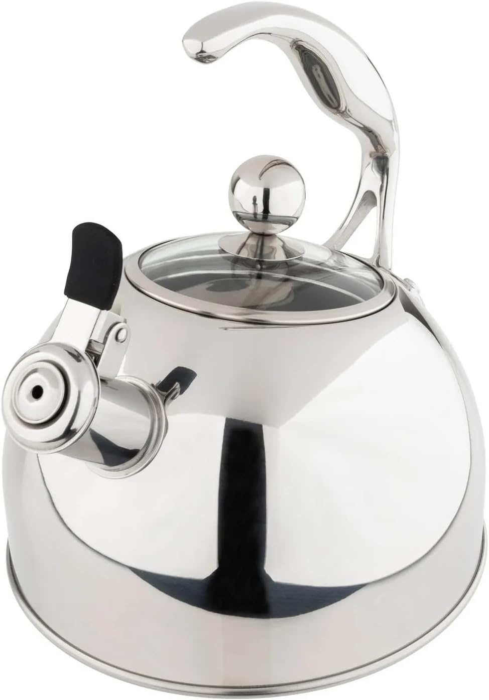 image:imageViking 3Ply Stainless Steel Tea Kettle 26 Quart Stovetop Hot Water Pot with Tempered Glass Lid Ergonomic Handle Induction Ready Slate and BlueMirror Finish