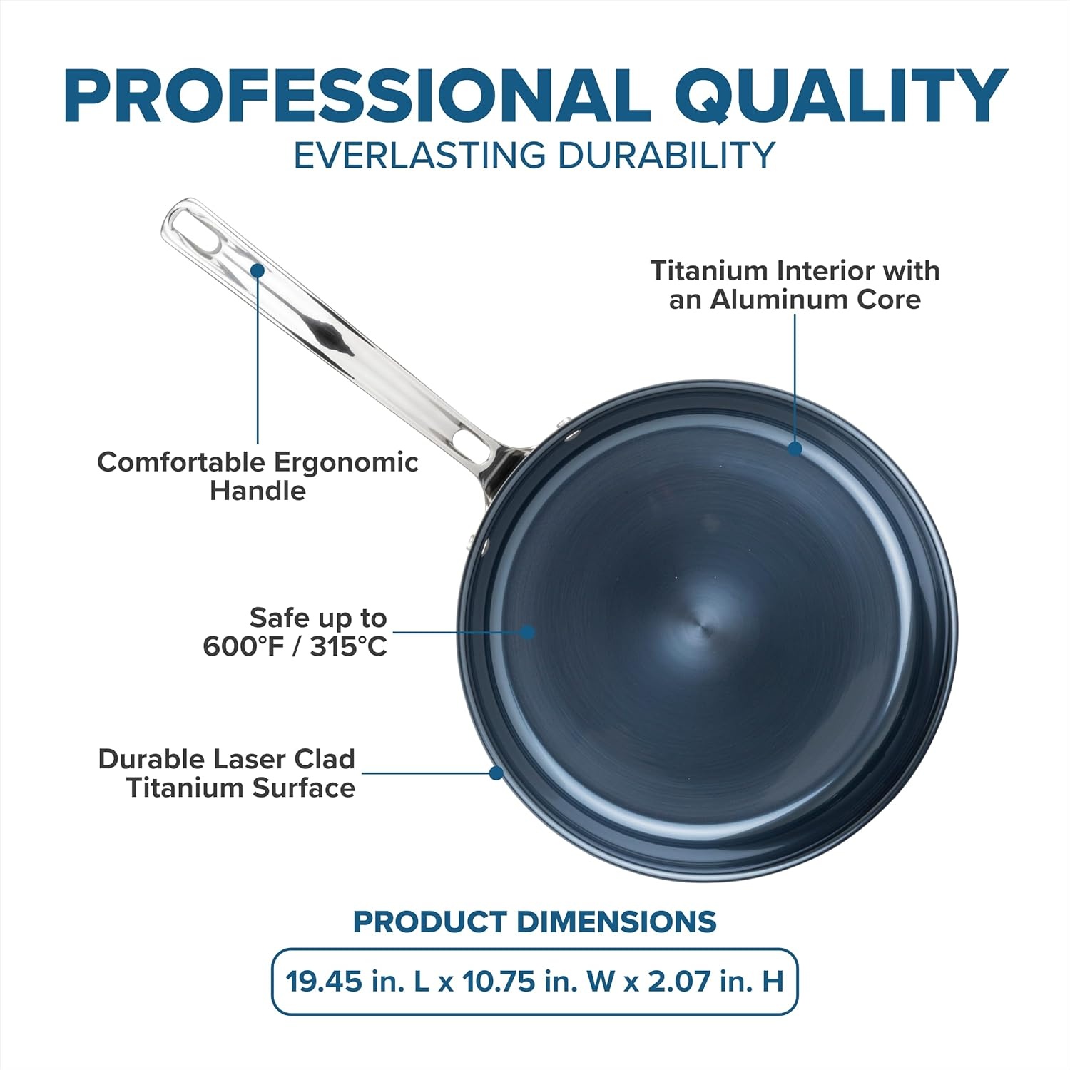 image:imageViking 4Ply Frying Pans 2Piece Laser Clad Titanium Performance Ti 95 and 11 Inch BlueSIlver10 Inch