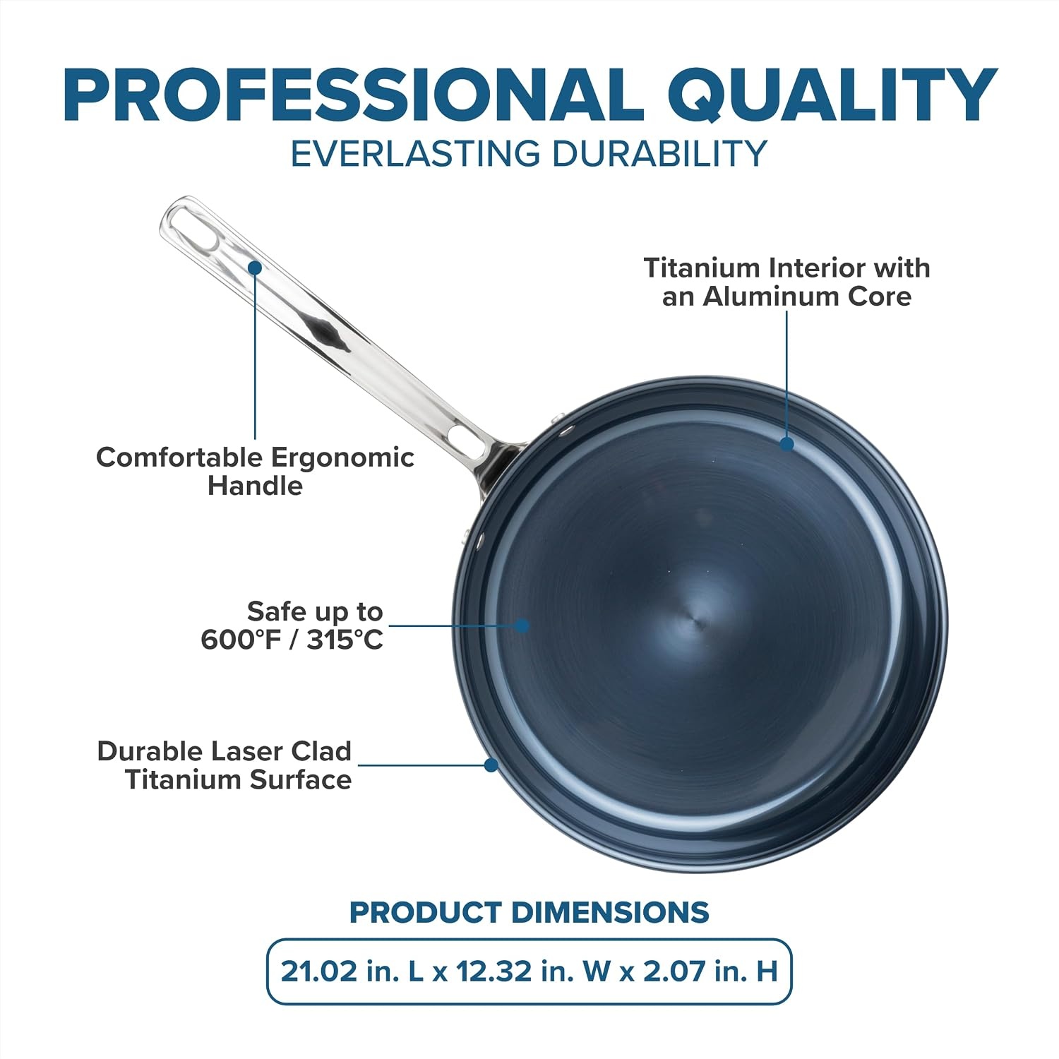 image:imageViking 4Ply Frying Pans 2Piece Laser Clad Titanium Performance Ti 95 and 11 Inch BlueSIlver12 Inch